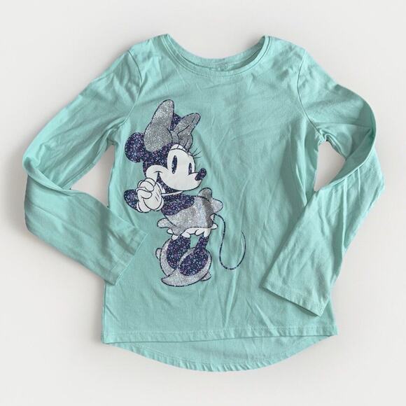 Disney Girls Size 7 Mint Green Minnie Mouse Long Sleeve Sparkly “Softest Tee” - Picture 1 of 7